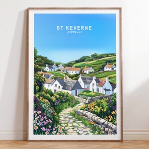 St Keverne Wall Art Print, St Keverne Cornwall Travel Print, Cornwall Travel Poster, Minimalistyczny pejzaż miejski, wystrój domu