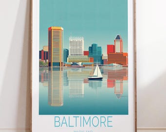 Impresión de viaje de Baltimore, Maryland, póster de viaje de Maryland, impresión de arte mural de Baltimore, regalo de boda, regalos de decoración del hogar
