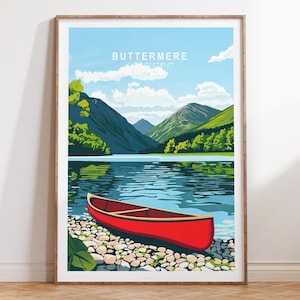 Impressão de viagem de Buttermere, arte de parede de viagem de Buttermere Lake District, impressão de viagem de Lake District, paisagem urbana minimalista