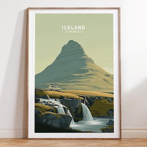 Iceland Kirkjufell Travel Print, Kirkjufell Travel Wall Art, Iceland Travel Poster, Minimalist Cityscape, Wedding Gifts