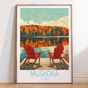 Stampa di viaggio Muskoka, poster di viaggio Muskoka Canada, arte murale di viaggio Canada, regali personalizzati, poster di viaggio personalizzato