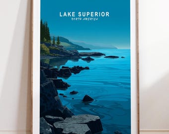Lake Superior Travel Poster, Lake Superior North America Travel Wall Art, North America Travel Print, Minimalist Cityscape