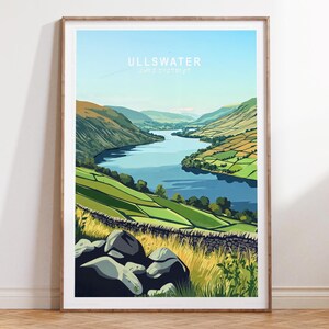 Ullswater Reiseplakat, Ullswater Lake Bezirk Wand Kunst Druck, Seenplatte Reise Poster, minimalistisches Reiseplakat