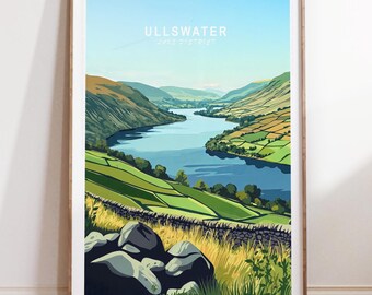 Ullswater Travel Poster, Ullswater Lake District Wall Art Print, Lake District Travel Print, Minimalist Travel Poster