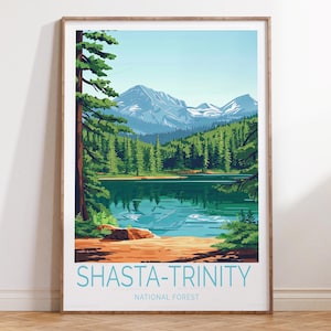 Shasta Trinitié National Forest Reise-Druck, National Forest Reise-Plakat, Shasta Dreifaltigkeit Wand-Kunstdruck, personalisierte Reisegeschenke