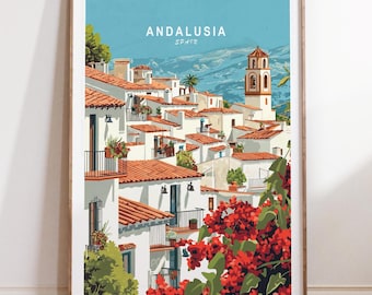 Andalusia Spain Travel Print, Spain Travel Poster, Andalusia Wall Art Print, Minimalist Cityscape, Birthday Present