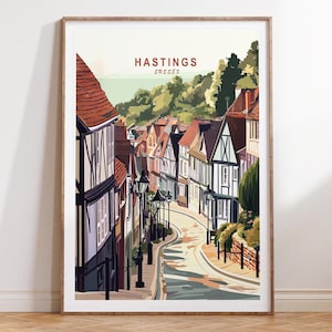 Hastings Sussex Travel Print, Sussex Travel Wall Art, Hastings Travel Poster, Minimalist Cityscape, Wedding Present