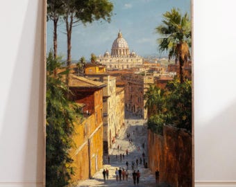Lámina de pintura al óleo de Roma, Italia – Arte mural clásico de paisaje urbano, póster de arquitectura italiana, decoración de viaje vintage, arte mediterráneo