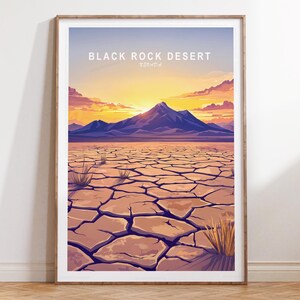 Cartaz de viagem do Deserto de Black Rock, impressão de viagem de Nevada, impressão de arte de parede do Deserto de Black Rock, Nevada, paisagem urbana minimalista
