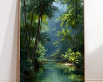Oil Painting Travel Poster, Wet Tropics Rainforest Art, Queensland Nature Print