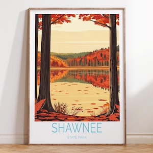 Póster de viaje al Parque Estatal Shawnee, Impresión de viaje al Parque Estatal, Arte mural de viaje a Shawnee, Regalos de inauguración de casa, Regalos de boda