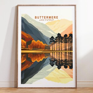 Buttermere Wand Kunst Druck, Buttermere Seenplatte Reise Poster, Minimalistisches Reise Poster
