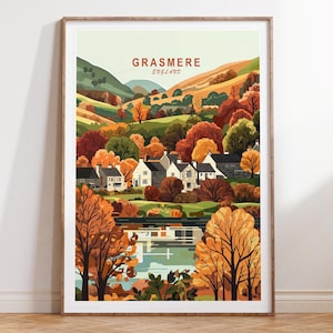 Grasmere England Reise Poster, Grasmere Wand Kunst Druck, England Reise Print, Wohnkultur, Minimalistisches Reise Poster