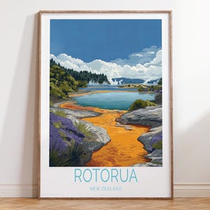 Rotorua New Zealand Travel Print, Rotorua Travel Wall Art, New Zealand Travel Poster, Personalised Gifts, Birthday Gifts