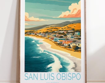 San Luis Obispo Travel Poster, San Luis Obispo California Travel Wall Art, California Travel Print, Wedding Gifts, Home Decor
