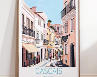 Cascais Portugal Travel Poster, Cascais Wall Art Print, Portugal Travel Print, Personalised Travel Gifts, Home Decor