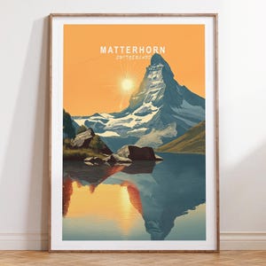 Matterhorn Switzerland Travel Print, Switzerland Travel Poster, Matterhorn Wall Art Print, Home Decor, Minimalist Cityscape