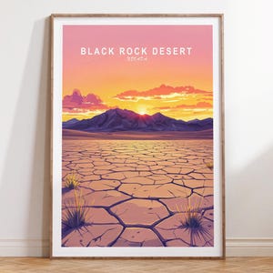Impression de voyage dans le désert de Black Rock, art mural de voyage dans le désert de Black Rock dans le Nevada, affiche de voyage dans le Nevada, affiche de voyage minimaliste