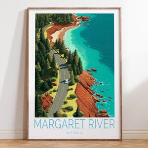 Poster di viaggio a Margaret River, Australia, arte murale di viaggio a Margaret River, stampa di viaggio in Australia, regali per la casa, regali di compleanno