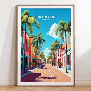 Fort Myers Florida Travel Poster, Fort Myers Travel Wall Art, Florida Travel Print, Birthday Gifts, Minimalist Cityscape