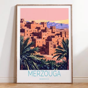 Impression de voyage Merzouga Maroc, art mural voyage Maroc, affiche de voyage Merzouga, cadeaux de voyage personnalisés, décoration d'intérieur