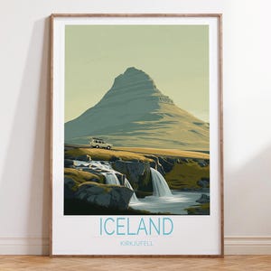Iceland Kirkjufell Travel Poster, Kirkjufell Travel Print, Iceland Wall Art Print, Personalised Travel Gifts, Home Decor