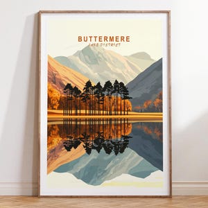 Pôster de viagem de Buttermere, arte de parede de viagem de Lake District, impressão de viagem de Buttermere Lake District, paisagem urbana minimalista