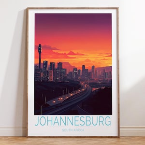 Johannesburg Südafrika Reisewandkunst, Südafrika-Reiseplakat, Johannesburg Reisedruck, House Warming Geschenke