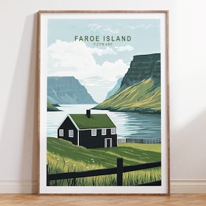 Cartaz de viagem das Ilhas Faroé, Impressão de viagem das Ilhas Faroé à Dinamarca, Impressão de arte de parede das Ilhas Faroé, Cartaz de viagem minimalista, Presentes de aniversário