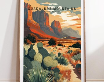 Guadalupe Mountains Reiseplakat - Texas, Guadalupe Mountains Druck, Texas Poster, Nationalpark Wandkunst, Texas Druck, Reisewandkunst