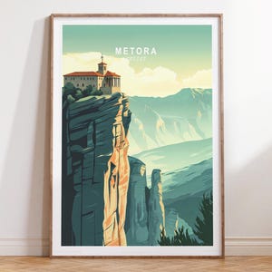 Poster di viaggio Metora Grecia, stampa artistica da parete Grecia, stampa di viaggio Metora, poster di viaggio minimalista, regalo di compleanno