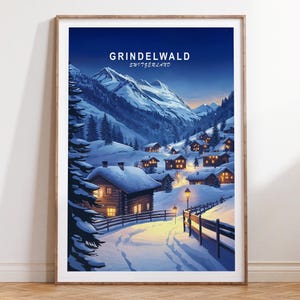 Grindelwald Schweiz Poster, Grindelwald Schweiz Wand Kunst Druck, Schweiz Winter Druck, Wohnkultur, minimalistische Stadtansicht