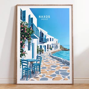 Stampa artistica da parete di Naxos, stampa di viaggio in Grecia, poster di viaggio di Naxos, Grecia, poster di viaggio minimalista, regali per inaugurazione della casa