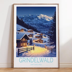 Grindelwald Schweiz Winter Poster, Schweiz Ski Druck, Grindelwald Reise Wand Kunst, Geburtstagsgeschenke