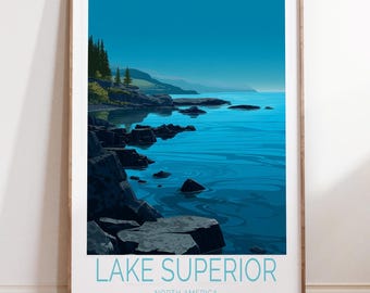 Lake Superior North America Travel Poster, North America Travel Wall Art, Lake Superior Travel Print, Home Decor Gifts