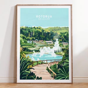 Rotorua New Zealand Travel Print, New Zealand Wall Art Print, Rotorua Travel Poster, Minimalist Cityscape, Home Decor