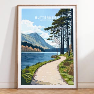 Cartaz de viagem do Lago Buttermere, Impressão de viagem do Distrito dos Lagos Buttermere, Cartaz de viagem do Distrito dos Lagos, Paisagem urbana minimalista