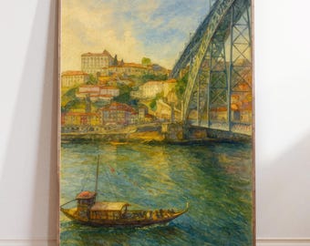 Porto Portugal Watercolor, Douro Riverside Art, Porto Travel Poster Print