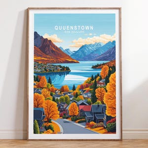 Queenstown Neuseeland Reise als Kunst, Queenstown Neuseeland Reise als Kunst, minimalistisches Stadtbild, Geburtstagsgeschenke