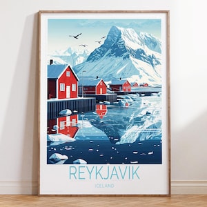 Reykjavik Island Winter Poster, Reykjavik City Wandkunst, Island Skifahren Druck, Wohndekor, personalisierte Reisegeschenke