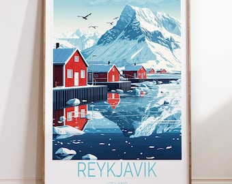 Reykjavik Iceland Winter Poster, Reykjavik City Wall Art, Iceland Skiing Print, Home Decor, Personalized Travel Gifts