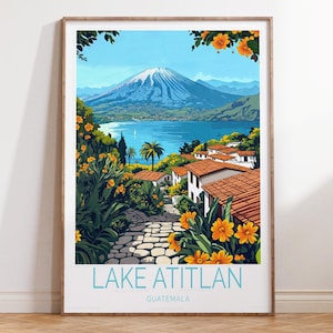Lake Atitlan Guatemala Travel Poster, Guatemala Wall Art Print, Lake Atitlan Travel Print, Housewarming Gifts, Wedding Gifts