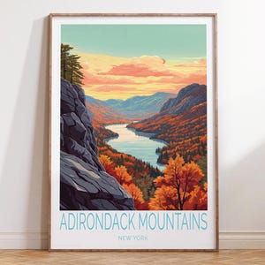 Adirondack Mountains New York Travel Poster, New York Wall Art Print, Adirondack Mountains Travel Print, Home Decor, Birthday Gifts