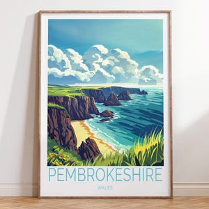 Pembrokeshire Wales Travel Print, Wales Wall Art Print, Pembrokeshire Travel Poster, Personalised Gifts, Home Decor
