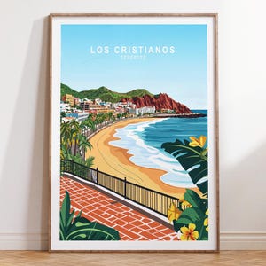 Los Cristianos Reise-Druck, Los Cristianos Tenferiffa-Wand-Kunst-Druck, Teneriffa-Reise-Poster, minimalistisches Stadtbild