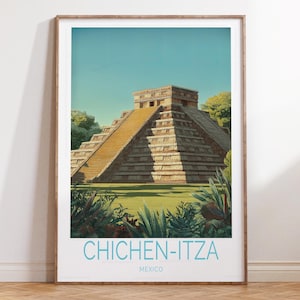 Chichen-Itza Mexico Travel Poster, Mexico Travel Wall Art, Chichen-Itza Travel Print, Home Decor Gifts, Wedding Gifts
