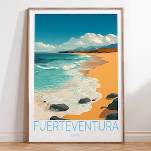 Cartaz de viagem de Fuerteventura, Espanha, Impressão de viagem de Fuerteventura, Arte de parede de viagem da Espanha, Presentes de decoração para casa, Presentes de aniversário