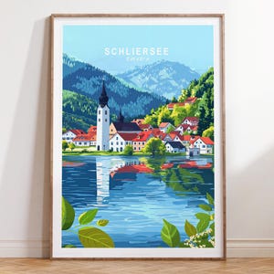 Wydruk ścienny Schliersee, wydruk podróżny Bawarii, plakat podróżniczy Schliersee Bawaria, minimalistyczny pejzaż miejski, prezenty urodzinowe