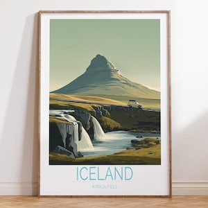 Iceland Kirkjufell Travel Poster, Iceland Travel Wall Art, Kirkjufell Travel Print, Home Decor Gifts, Wedding Gifts