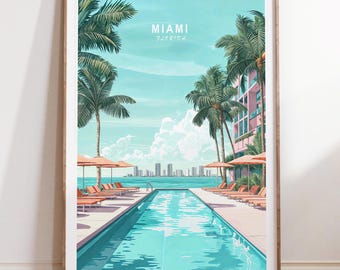 Miami Florida Reise-Druck, Florida Reise-Plakat, Miami Wand-Kunstdruck, Wohnkultur-Geschenke, minimalistisches Reise-Plakat